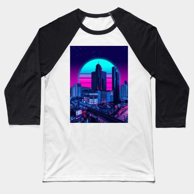 Cyber city Baseball T-Shirt by funglazie